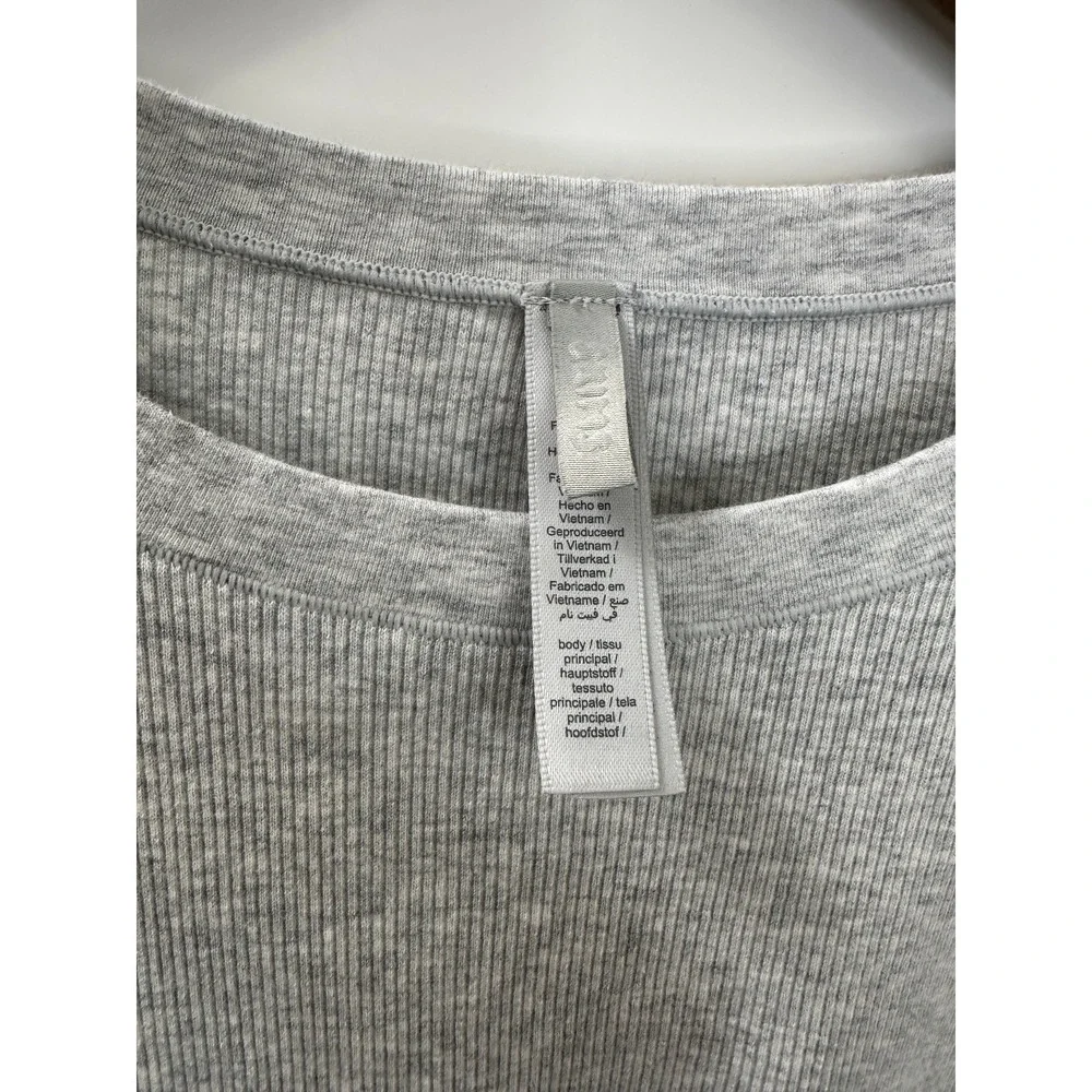 SKIMS Ribbed Cotton Blend Crew Neck Long Sleeve Large Top Light Heather Gray - Picture 6 of 12
